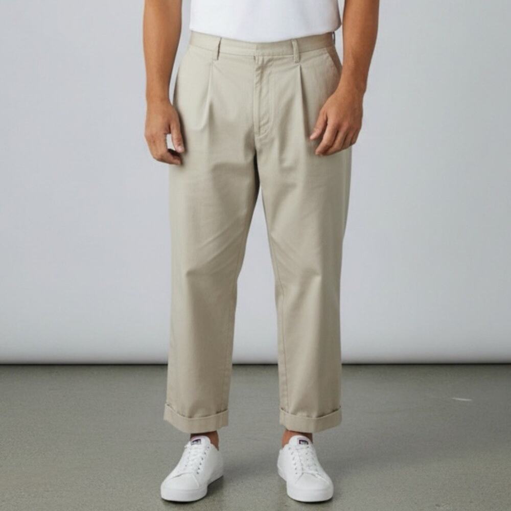Polo Ralph Lauren Mens Andrew Pant Khaki Cotton Crop Cuffed Pleated Trouser 38